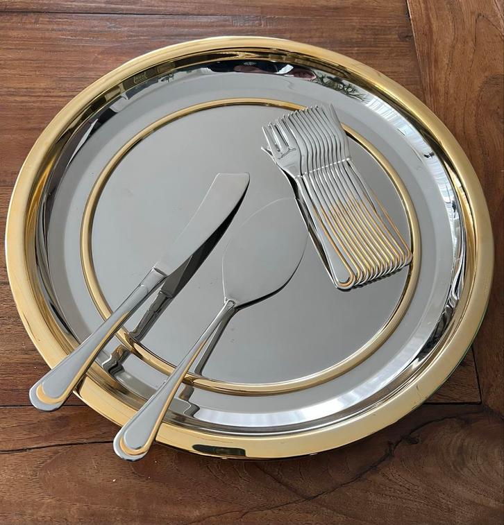 Gebakschaal met 24 krt goud 15 delig, Huis en Inrichting, Keuken | Servies, Nieuw, Schaal of Schalen, Overige stijlen, Overige materialen