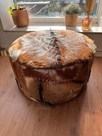Poef voetenbank geitenhuid Vintage stijl landelijk, Ophalen, Minder dan 50 cm, Zo goed als nieuw, Leer