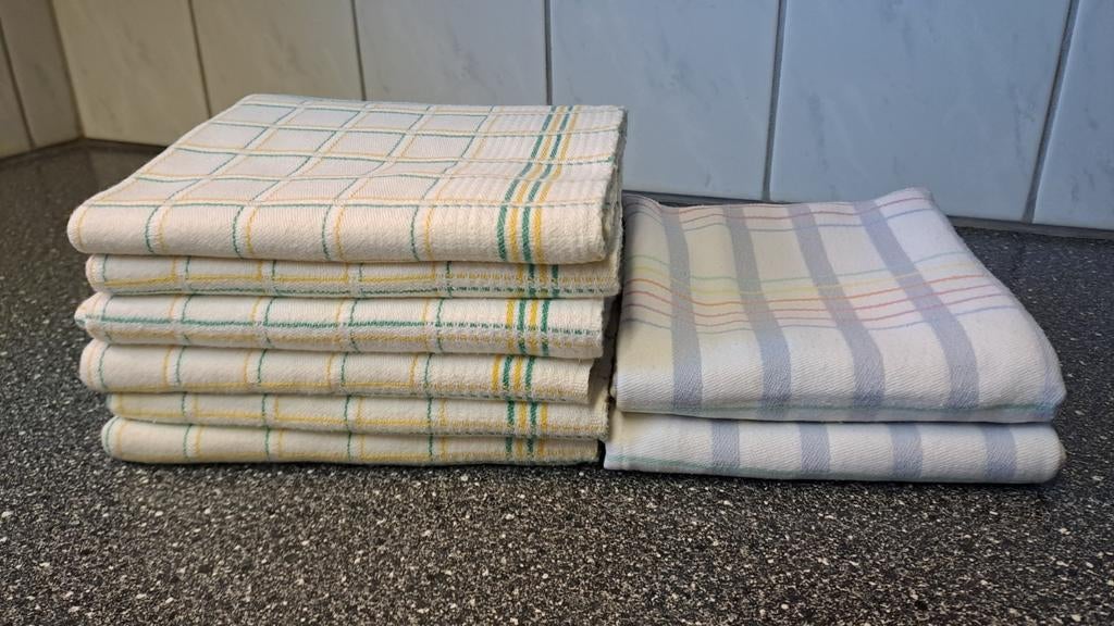 8 vintage theedoeken, Gebruikt, Wit, Onbekend, Onbekend