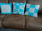 3 kussens, handgebreid, Ophalen of Verzenden, Zo goed als nieuw, Blauw, Vierkant