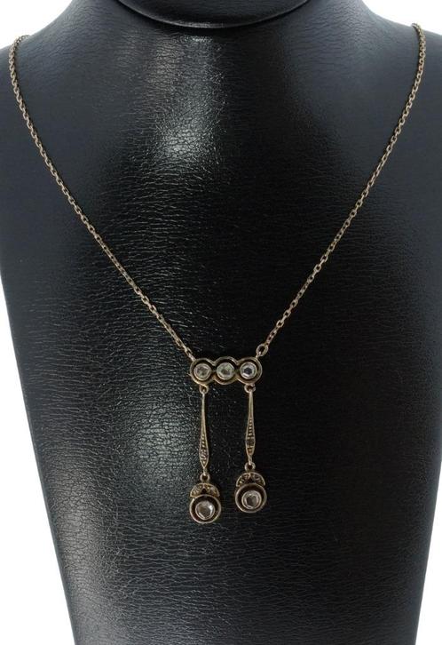 Art Deco 14k gouden roos diamant ketting met hanger dames, Sieraden, Tassen en Uiterlijk, Antieke sieraden, Ketting, Goud, Met edelsteen
