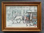 Kleurenprent Anton Pieck: paardentram in stadsgezicht, Ophalen of Verzenden