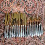 Set 8 vorken en 10 messen goudkleurig verzilverde handvat, Ophalen of Verzenden