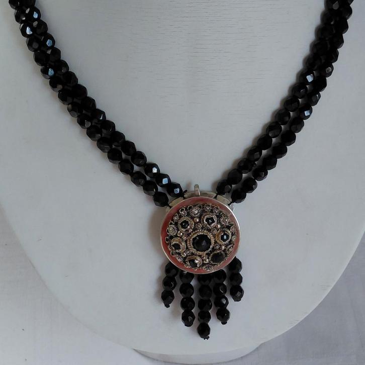 Antieke zilveren ketting met granaat/ git slot, Sieraden, Tassen en Uiterlijk, Antieke sieraden, Ketting, Zilver, Verzenden