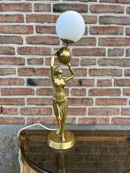 Vintage art deco style bronzen vrouwenfiguur lamp, Huis en Inrichting, Lampen | Tafellampen, Gebruikt, 50 tot 75 cm, Ophalen of Verzenden
