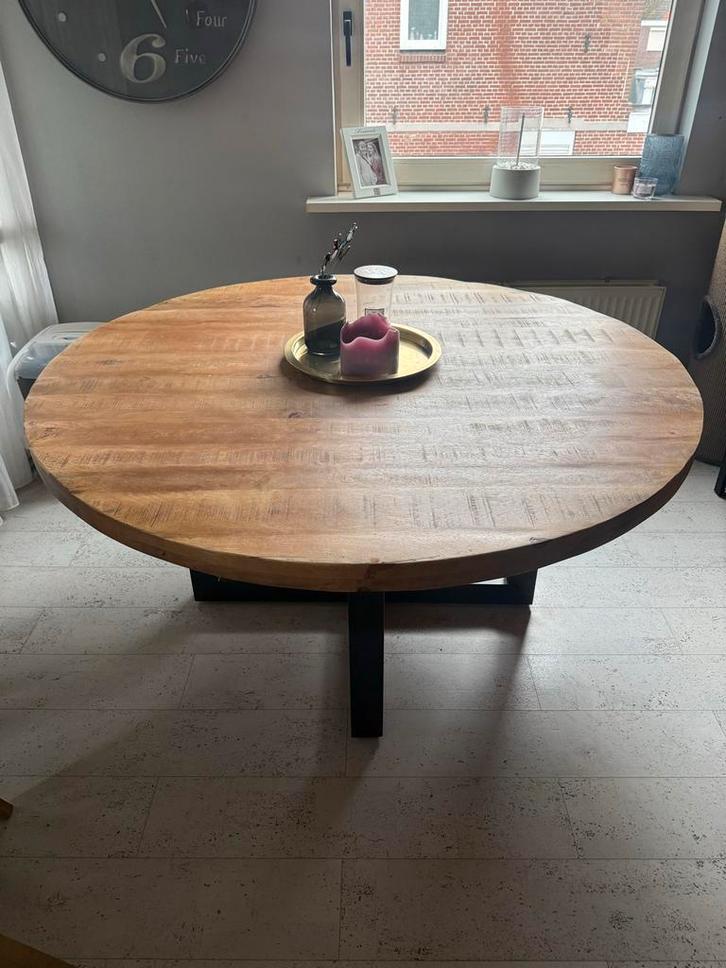 Industriële ronde eettafel - Stoer en robuust, Huis en Inrichting, Tafels | Eettafels, Gebruikt, 100 tot 150 cm, Vier personen