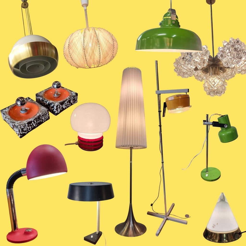Grote voorraad vintage lampen te koop jaren 50 60 70 80, Gebruikt, ,, Ophalen of Verzenden, ,
