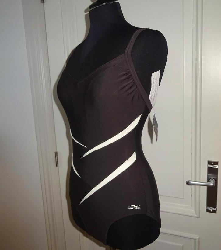 NIEUW Maat 44 Badpak met ecru strepen Merk: Nickey Nobel., Kleding | Dames, Badmode en Zwemkleding, Nieuw, Badpak, Overige kleuren