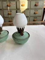 Antiek Engels olielampenset, groen metalen reservoir., Ophalen of Verzenden