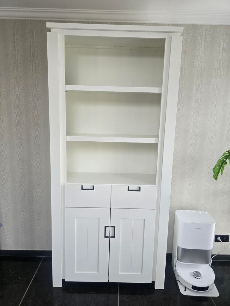 Witte boekenkast met lades en deuren, Met deur(en), Modern landelijk, Zo goed als nieuw, 150 tot 200 cm