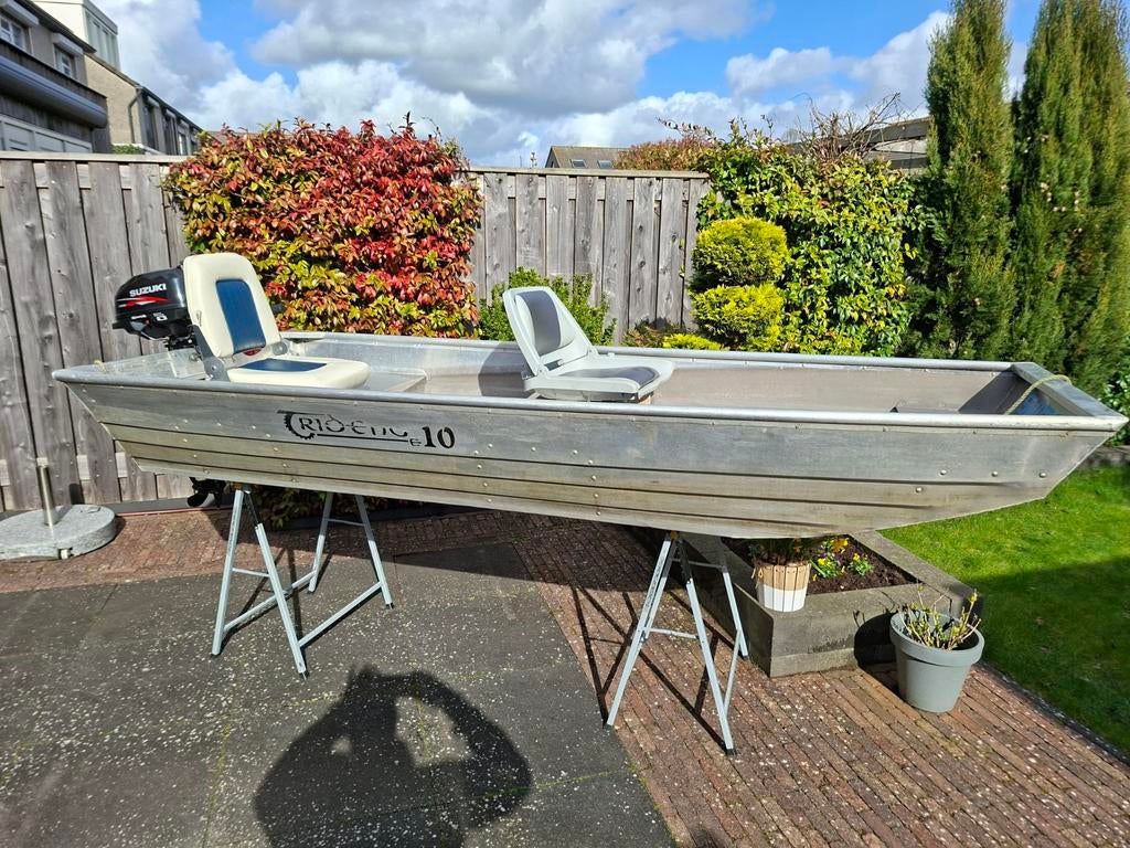 Aluminium platbodem met Suzuki buitenboordmotor, Watersport en Boten, Vis- en Consoleboten, Ophalen, Gebruikt, Tot 10 pk, Aluminium