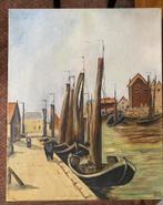 Schepen in de haven - olieverf op doek, Ophalen of Verzenden