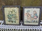 2 vintage schilderijtjes, Minder dan 50 cm, Gebruikt, Overige typen, Ophalen of Verzenden
