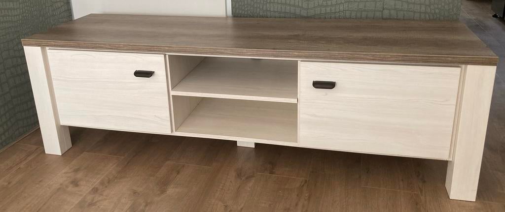 Modern TV Dressoir - Wit met Houtnerf, Ophalen, Gebruikt, 150 tot 200 cm, Minder dan 100 cm