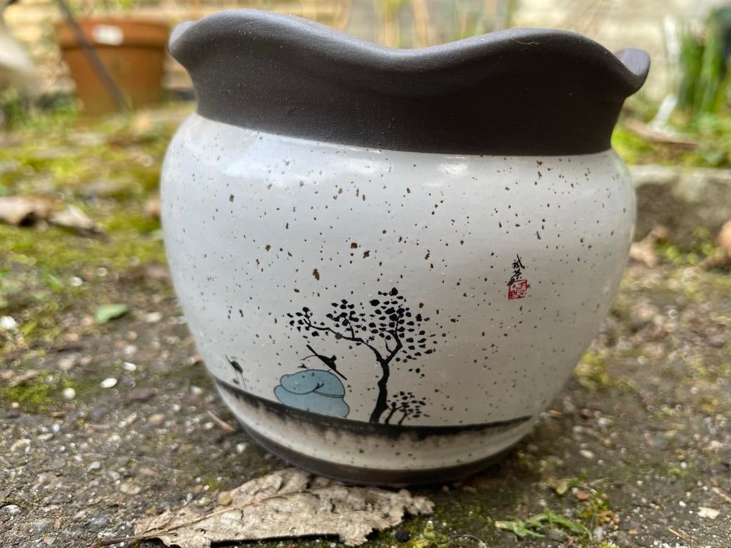 Nieuw Bonsaipotje met Oosterse Print - Perfect voor Binnen, Tuin en Terras, Bloempotten, Rond, Ophalen of Verzenden, Aardewerk