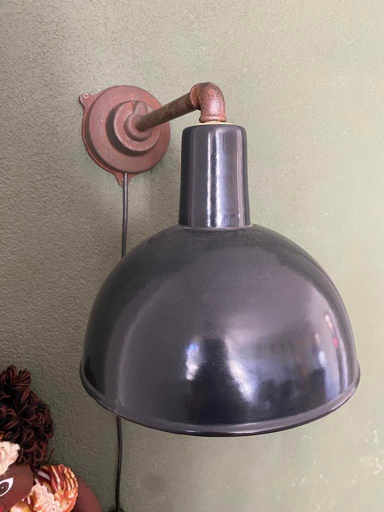 Originele industriële wandlamp - Emaille en Gietijzer!, Ophalen, Zo goed als nieuw, Metaal, Vintage/Industrieel