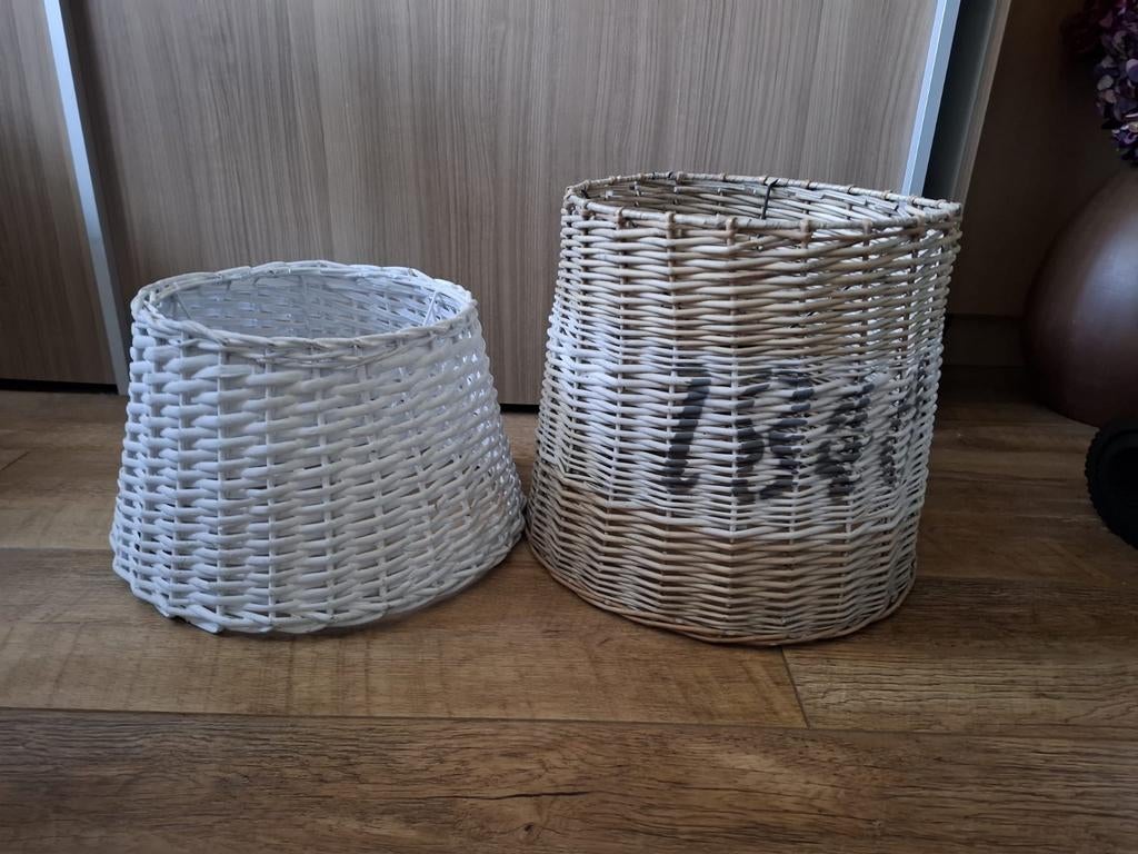 2 X Rieten rotan lampenkap, Wit, Rond, Landelijk industrieel gezellig, Ophalen of Verzenden