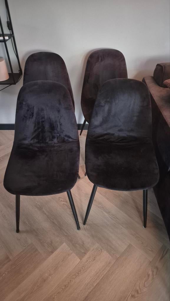 4 zwarte velvet eetkamer stoelen, Ophalen, Zwart