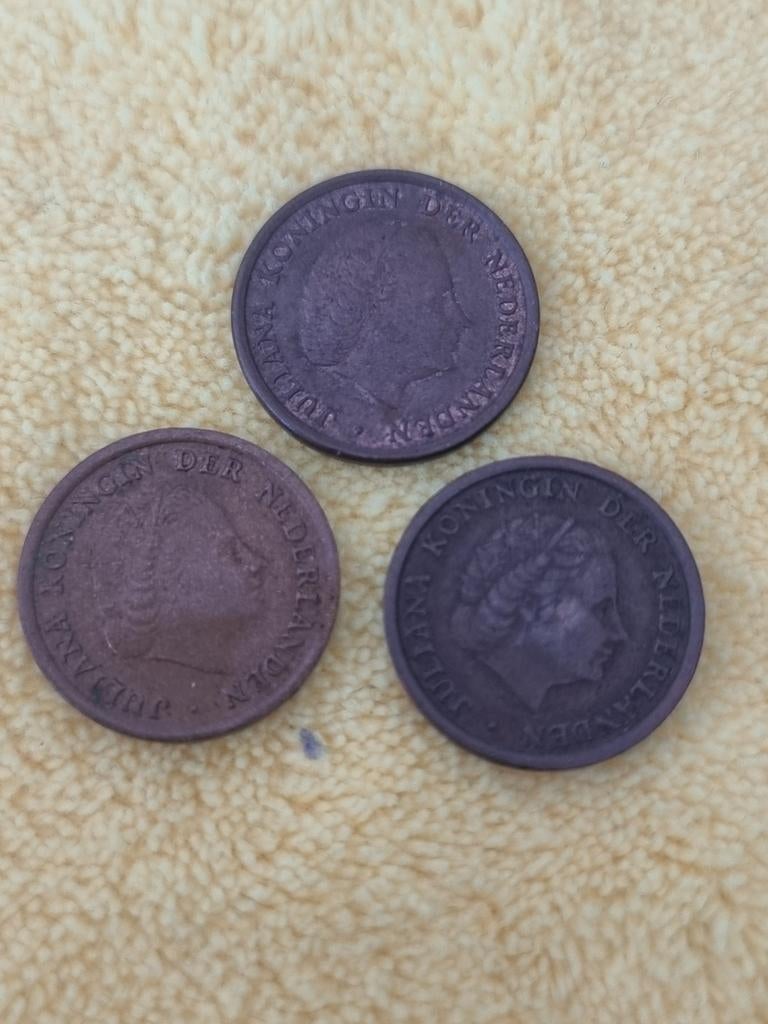 Set van 3 Nederlandse 1 cent munten Juliana (1952, 19697), Ophalen of Verzenden, Koningin Juliana, 1 cent, Setje