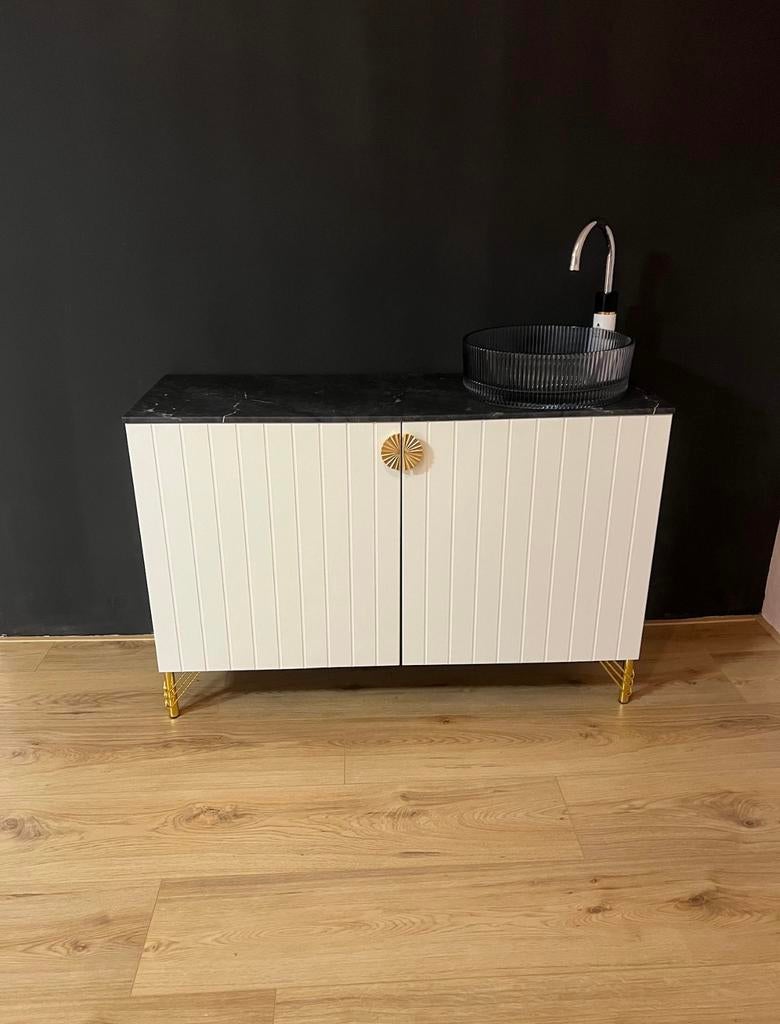 Mobiele Wastafel met Warmtekraan en Marmer-Look Bovenblad, Ophalen, Zo goed als nieuw, 25 tot 50 cm, 50 tot 100 cm