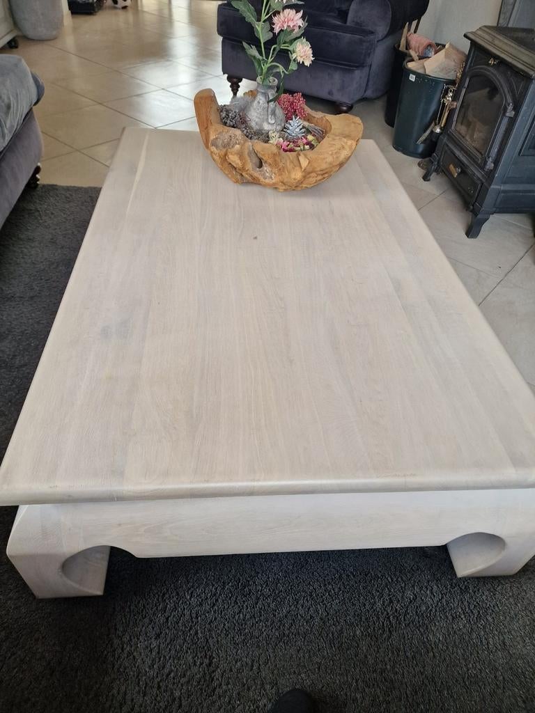 Zware Kwaliteit White Wash Salontafel - 138x88x40 cm, Huis en Inrichting, Ophalen, Gebruikt, 100 tot 150 cm, 50 tot 100 cm