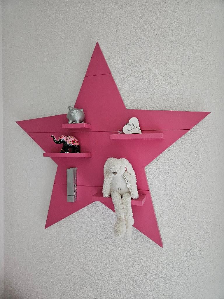 Grote roze ster (90 cm) + schapjes en knijper wanddecoratie, Ophalen, Gebruikt, 90 cm, Hout