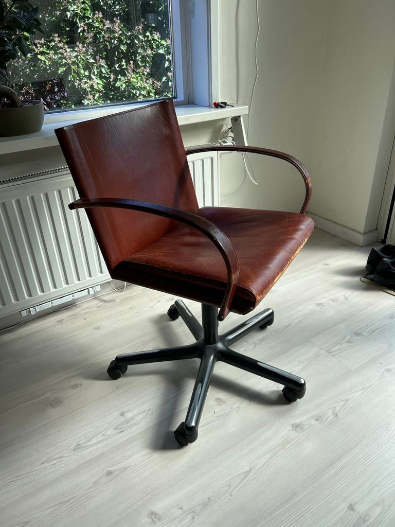 Matteo Grassi design bureaustoel - Zadelleer, Ophalen of Verzenden, Gebruikt, Bruin, Bureaustoel