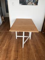 Compacte houten klaptafel met wit onderstel, Ophalen, 100 tot 150 cm, 50 tot 100 cm, Zo goed als nieuw