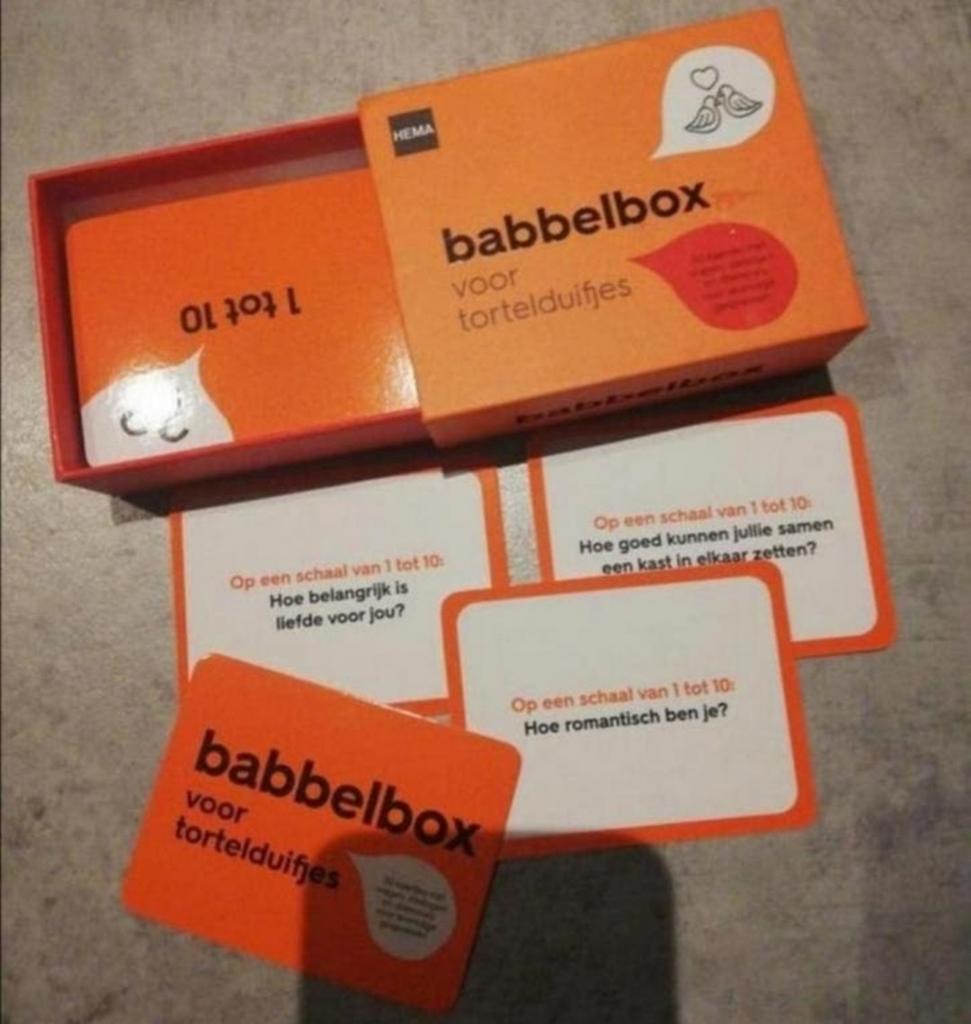 Babbelbox voor tortelduifjes, kaartenset, Een of twee spelers, Ophalen of Verzenden, Zo goed als nieuw