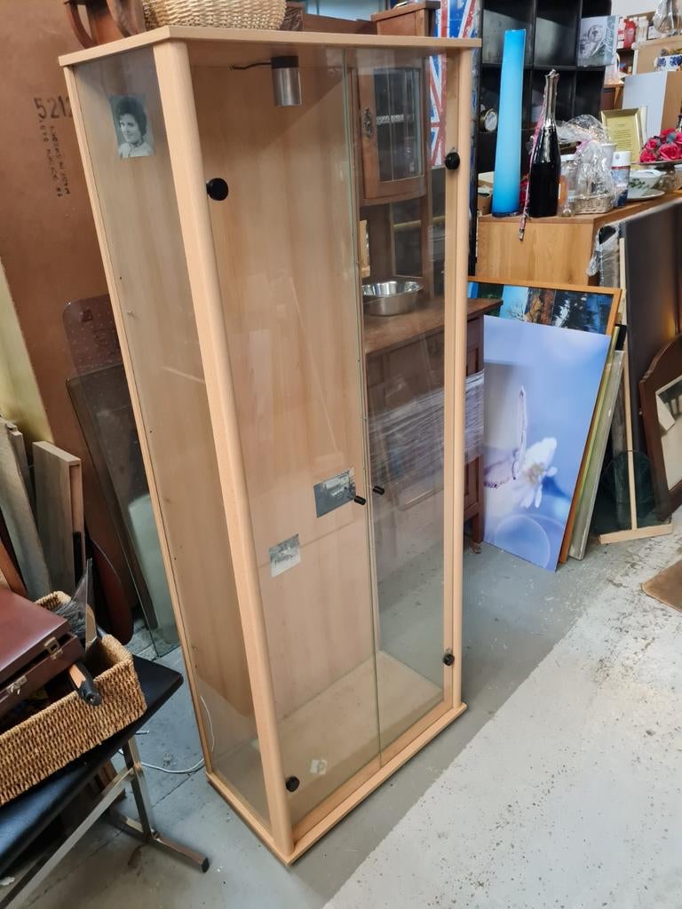 Glazen vitrinekast met houten frame 68x36x171 cm, Huis en Inrichting, Kasten | Vitrinekasten, Ophalen, 200 cm of meer, 50 tot 100 cm