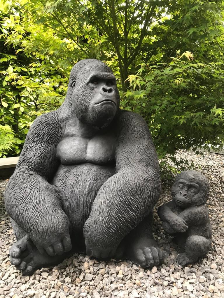 ‼️XL Gorilla 180kg gietijzeren aap berggorilla  zilverrug‼️, Ophalen of Verzenden, Nieuw, Beton, Dierenbeeld
