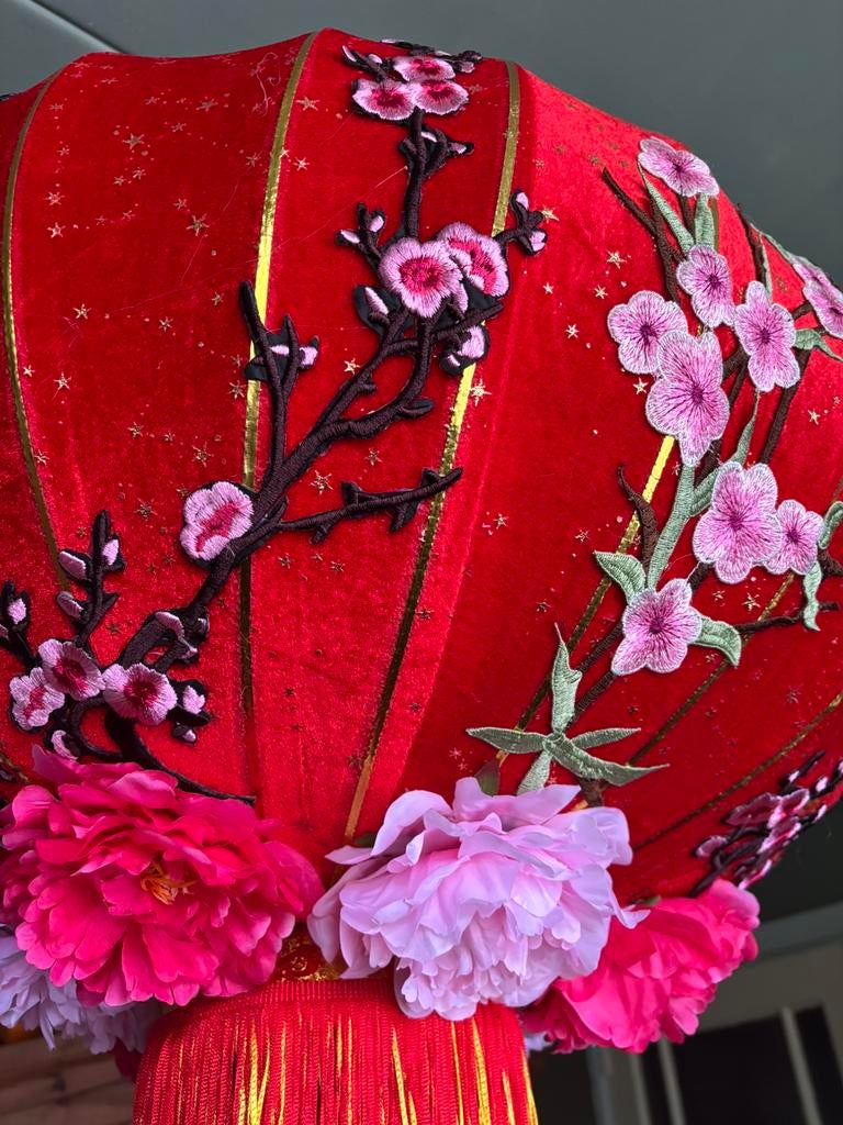 Rode chinese lampion van stof, Ophalen, Nieuw, Stof, Minder dan 50 cm