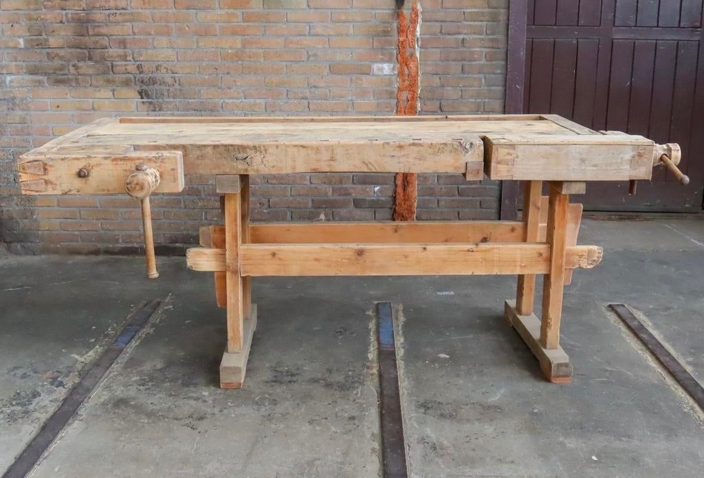 Stevige Originele Houtwerkbank met Bankschroeven, Ophalen, Gebruikt, 170 cm of meer, Bankschroef