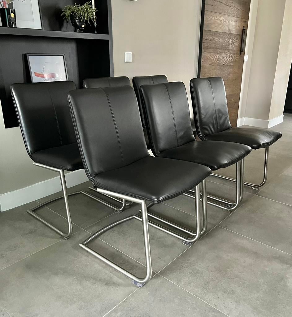 4/6/8/10 zwart leder Henders en Hazel design stoel rvs frame, Huis en Inrichting, Stoelen, Ophalen, Zwart, Niet opgegeven, Zo goed als nieuw