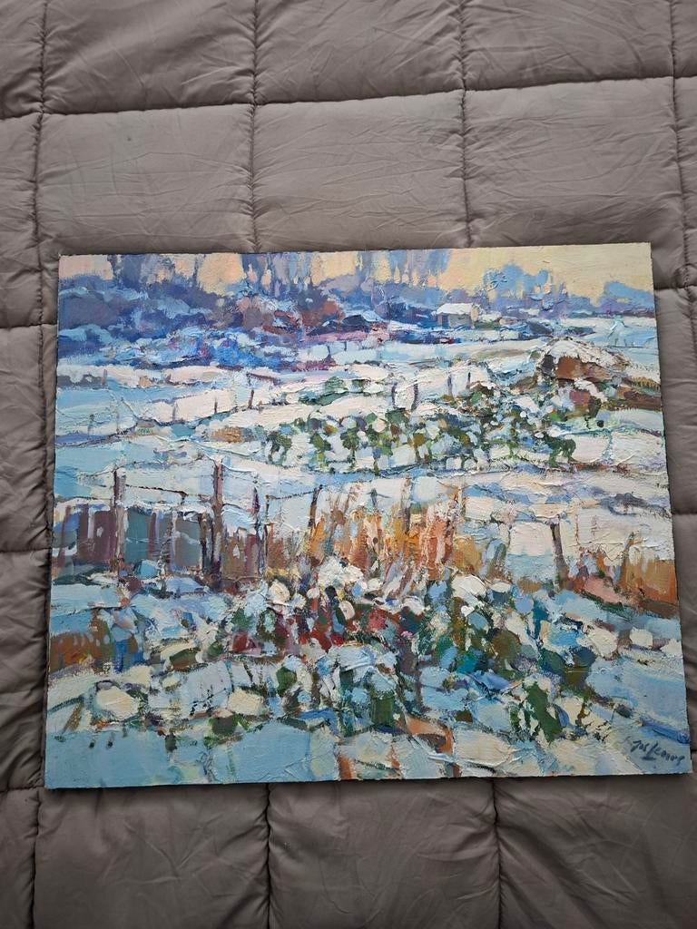 Schilderij: Winterlandschap met Sneeuw en Hekken, Antiek en Kunst, Ophalen of Verzenden