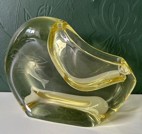 Zelezny Brod asbak citroengeel Czech art glass 1960's, Ophalen of Verzenden