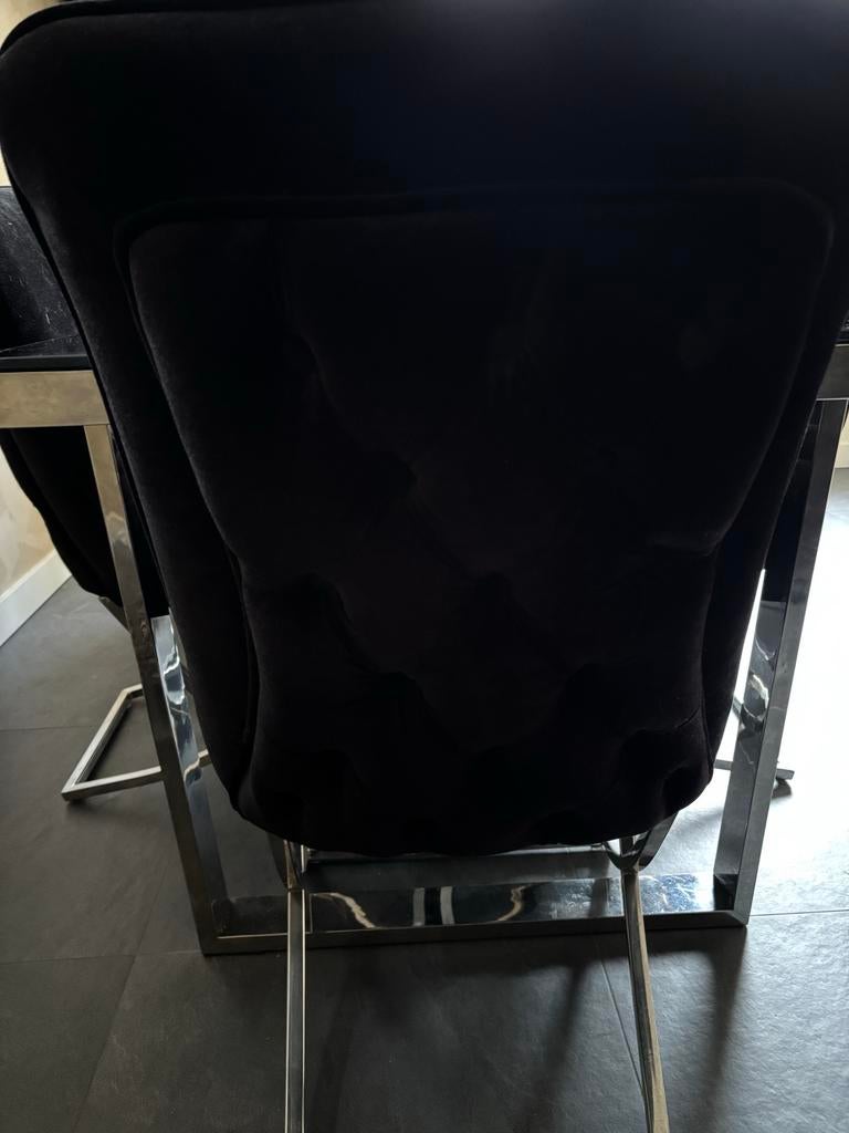 Zwarte eetkamerstoelen met chromen onderstel (6 stuks), Ophalen, Zwart, Zo goed als nieuw, Metaal