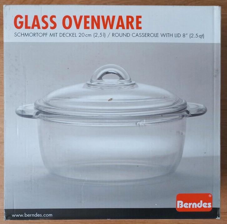 Nieuwe Berndes Glazen Ovenschaal met Deksel 20cm (2,5L), Huis en Inrichting, Keuken | Keukenbenodigdheden, Nieuw, Ophalen of Verzenden