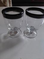 Vintage likeur/wijnglazen jaren '70 - Zwart/Helder, Antiek en Kunst, Antiek | Glas en Kristal, Ophalen of Verzenden