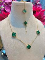 14k Gouden Groene Klaver Set, Nieuw, Verstelbaar, Ophalen of Verzenden, Goud