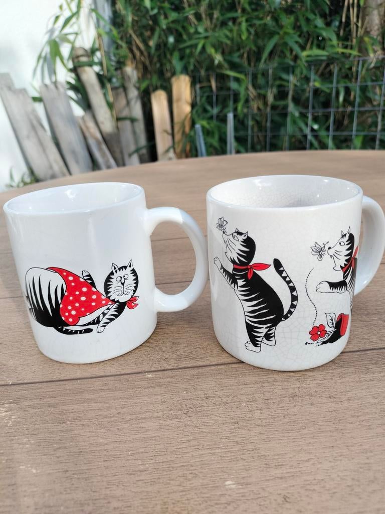 Vintage Brocante Curiosa Kliban kat poes 2 bekers, Ophalen of Verzenden