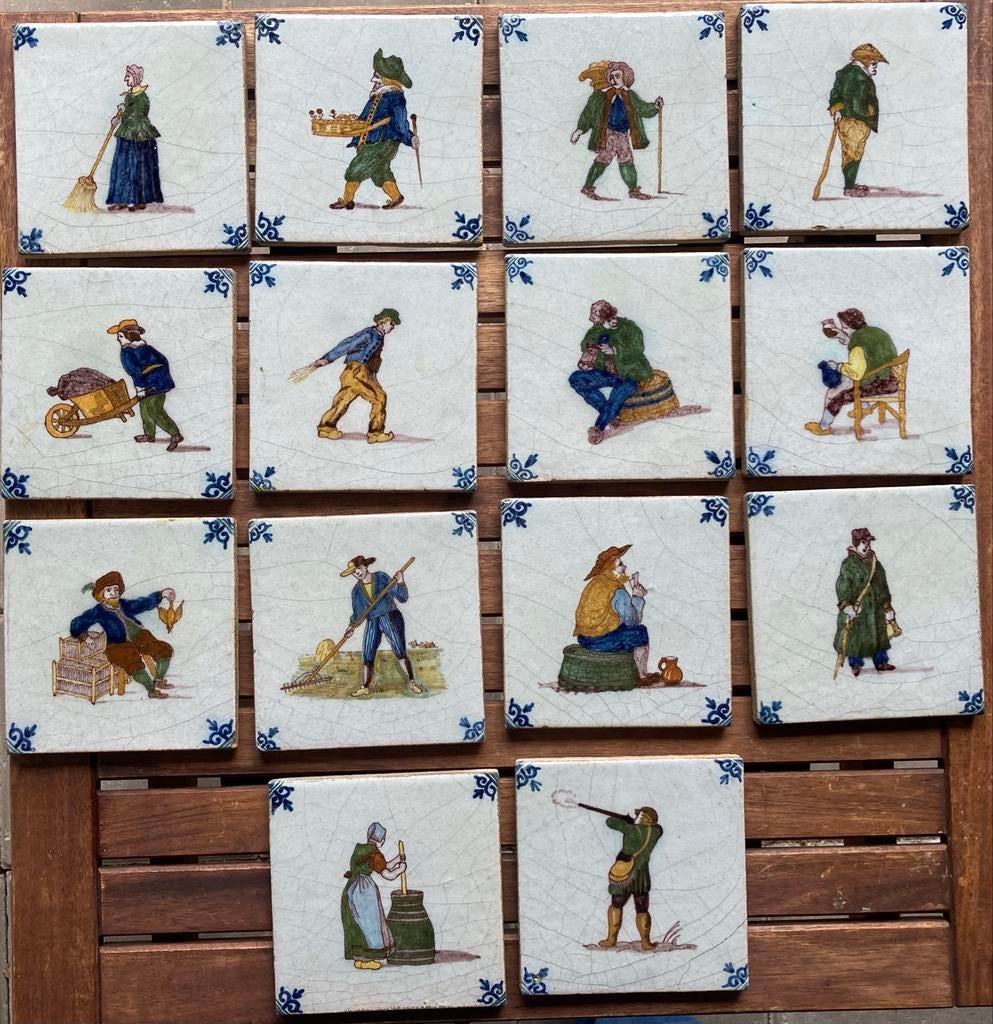 Antieke tegels met beroepen, Antiek en Kunst, Ophalen of Verzenden