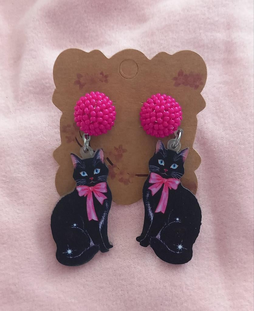 Oorbellen met zwarte poezen, Overige materialen, Hangers, Nieuw, Ophalen of Verzenden