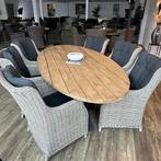 Ovale Teak Tuinset – 6 wicker stoelen – Goede staat, Tuin en Terras, Tuinsets en Loungesets, ., Teakhout, Ophalen of Verzenden