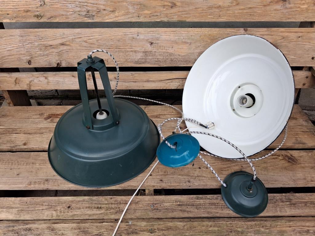 2 Hanglampen, Huis en Inrichting, Lampen | Hanglampen, Ophalen, Gebruikt, Metaal, Minder dan 50 cm