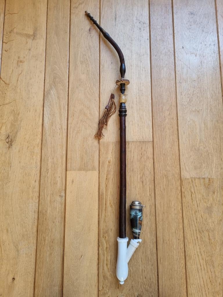 Aardewerk pijp met klep, steel en mondstuk, Ophalen of Verzenden, Gebruikt, (Water)pijp