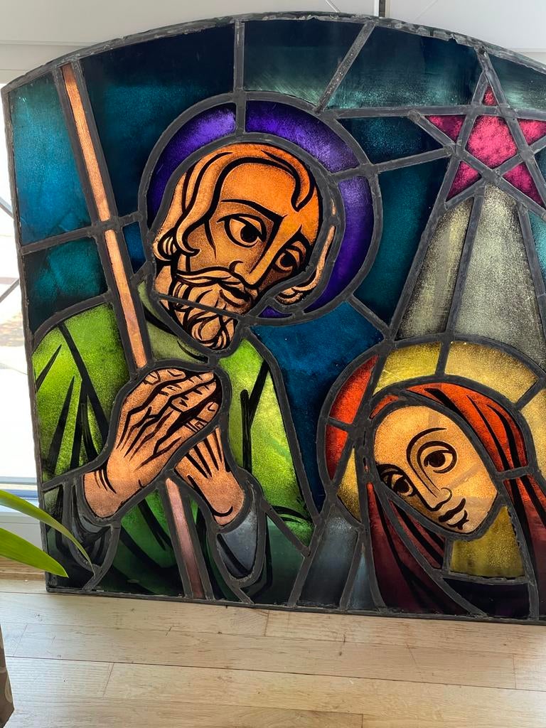 Glas in lood gebrandschilderd glas 69x79 cm, Antiek en Kunst, Ophalen of Verzenden