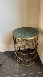 Bijzettafel met groen marmeren blad en gouden onderstel, 45 tot 60 cm, Minder dan 55 cm, Metaal of Aluminium, Rond