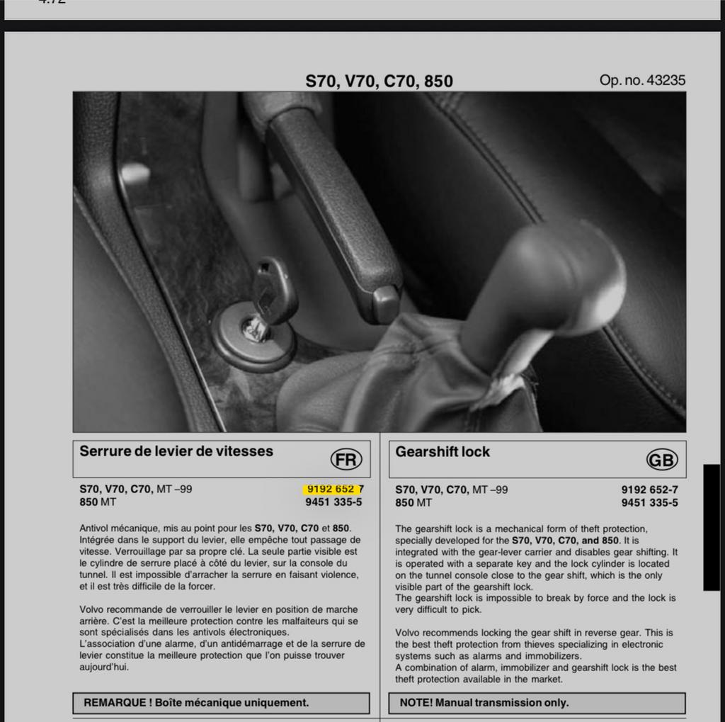 Orig. Volvo C70 S70 V70 versnellingsslot extreem zeldzaam, Ophalen of Verzenden, Nieuw, Volvo