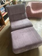 Lounge stoel/fauteuil met poef roze/paars rib/corduroy, Huis en Inrichting, Ophalen, 125 tot 150 cm, 75 tot 100 cm